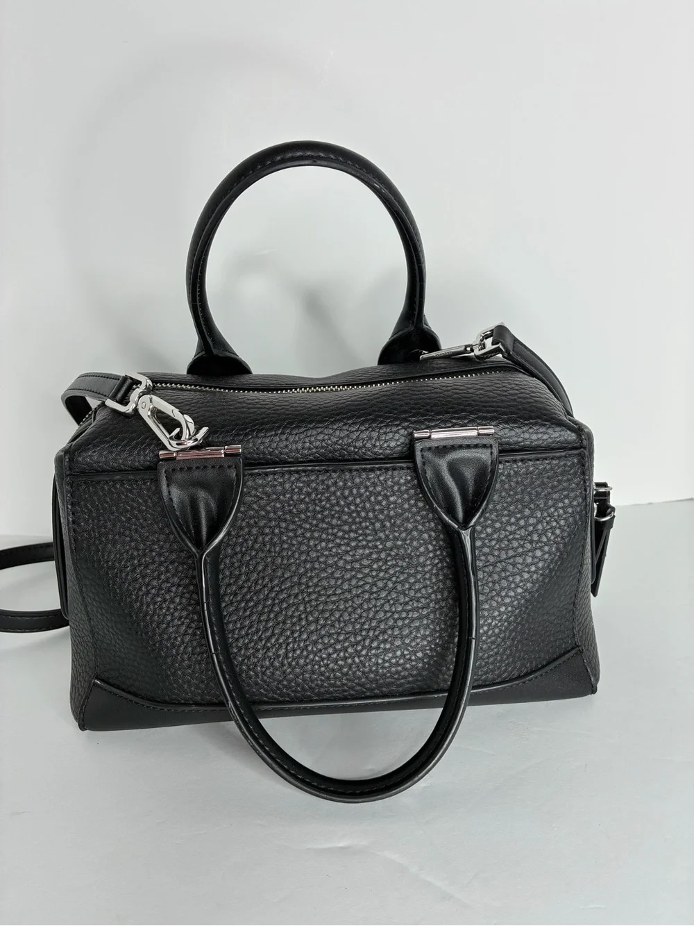 Calvin Klein Black Pebbled Leather Mini Satchel with Strap